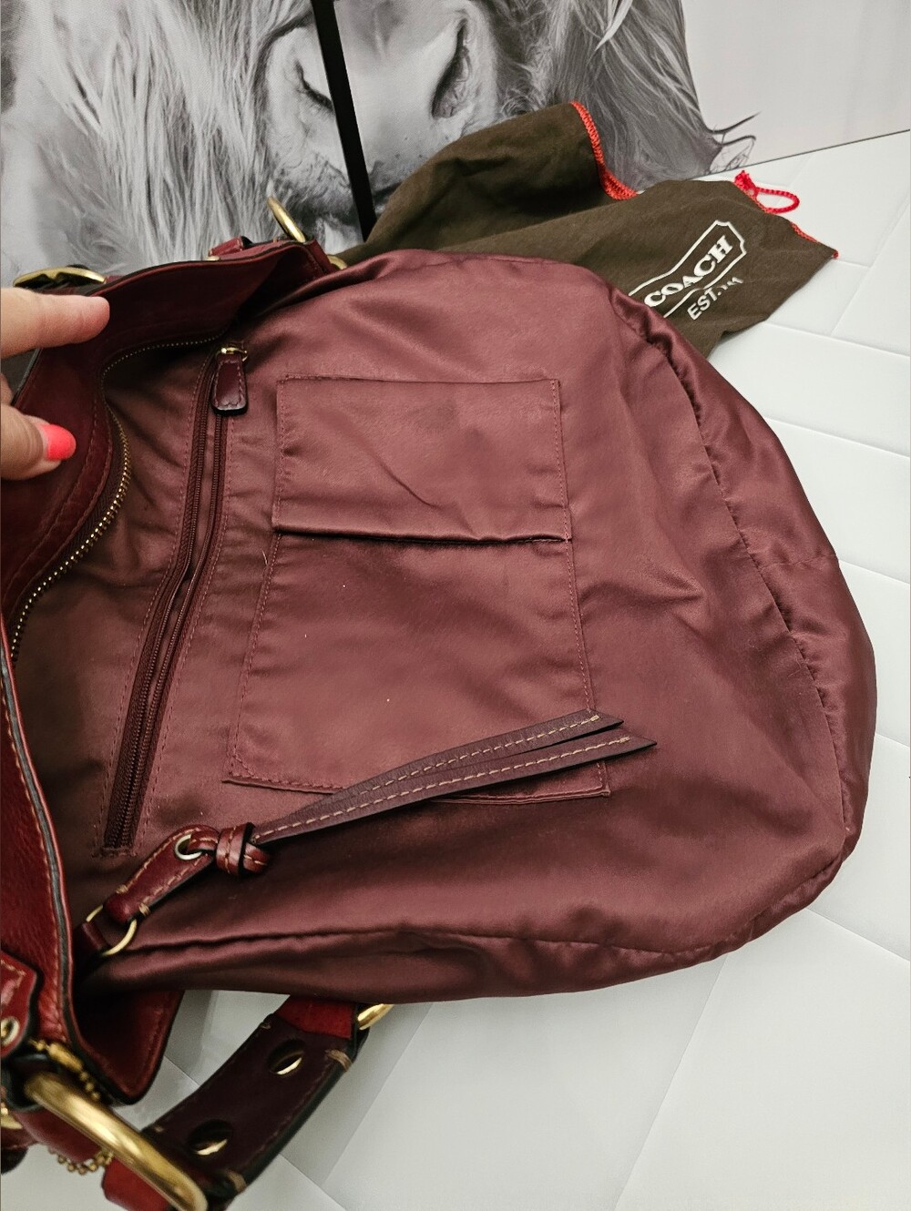 Coach 2008 Large Zoe Signature Hobo 12674 Burgundy Leather Jacquard - Picture 14 of 16